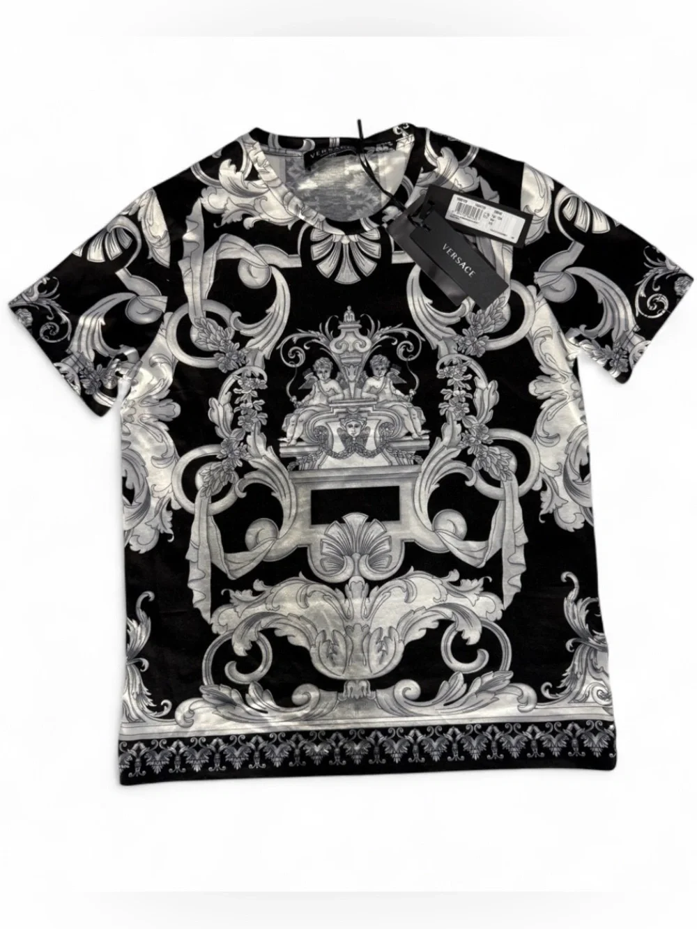Versace Baroque Graphic Logo Black/White Crewneck T-Shirt Size 12A. Brand New